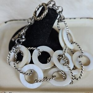 B-022- Premier Designs "Sandy" Two Strand Mother Of Pearl Shell Bracelet